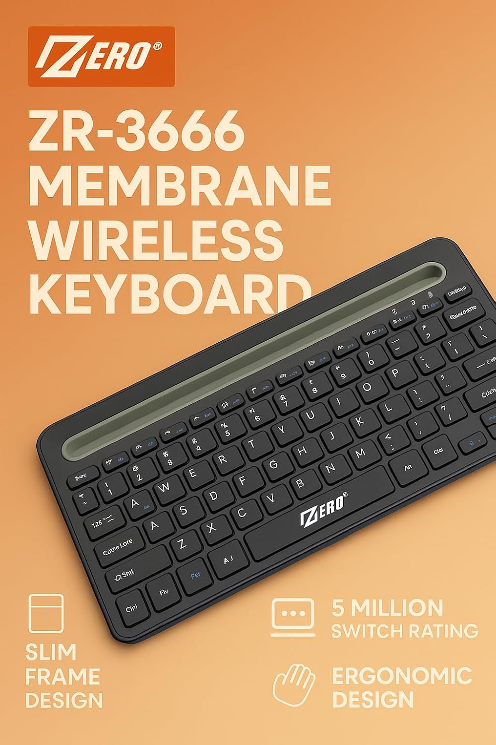 Zero ZR-3666 Wireless Keyboard English & Arabic