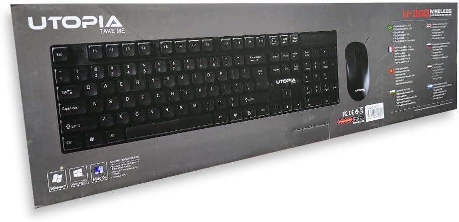 Wireless Mouse & Keyboard U-200, 10m Receiving Distance - Black