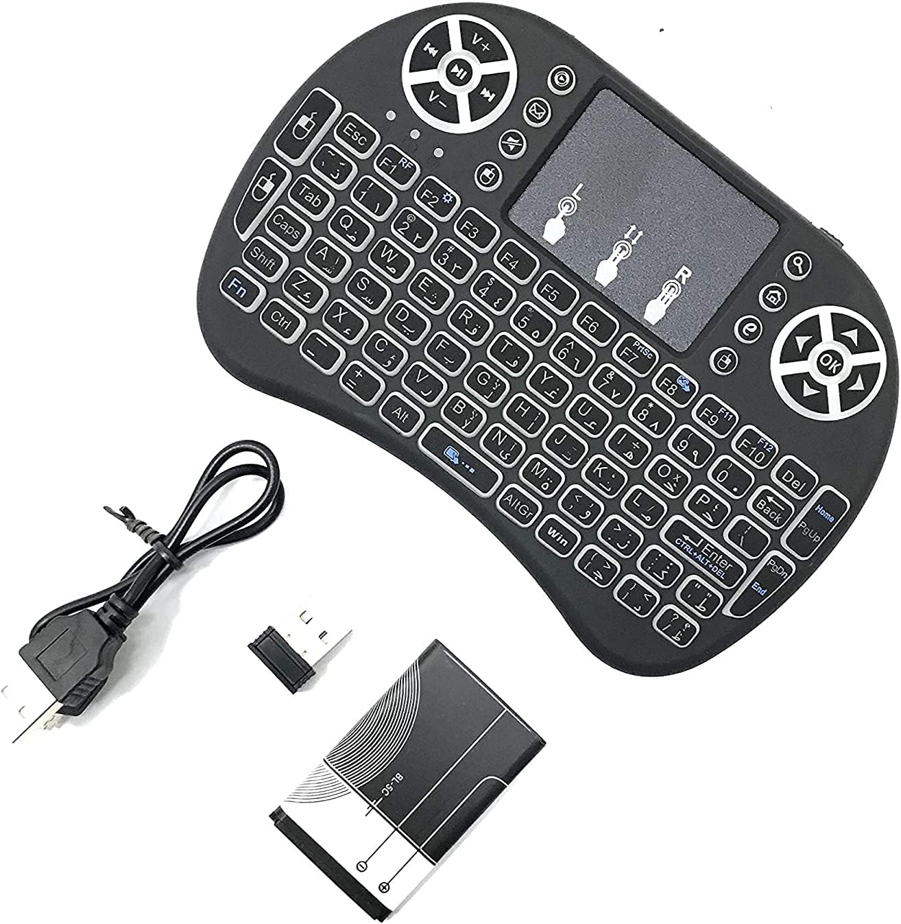 Mini Wireless Keyboard With Mouse Arabic/English Black