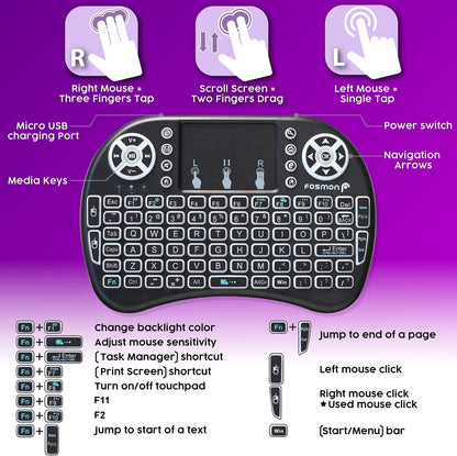 Mini Wireless Keyboard With Mouse Arabic/English Black